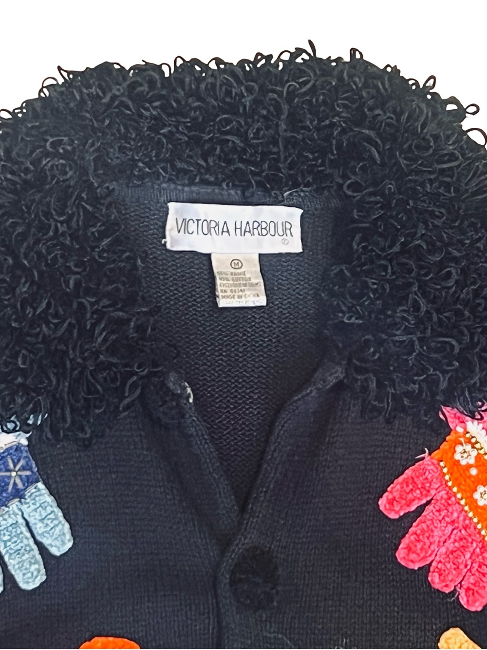 Victoria Harbour Vintage Y2K M Black Mitten Cardigan Sweater Beaded Embellished - Picture 3 of 13